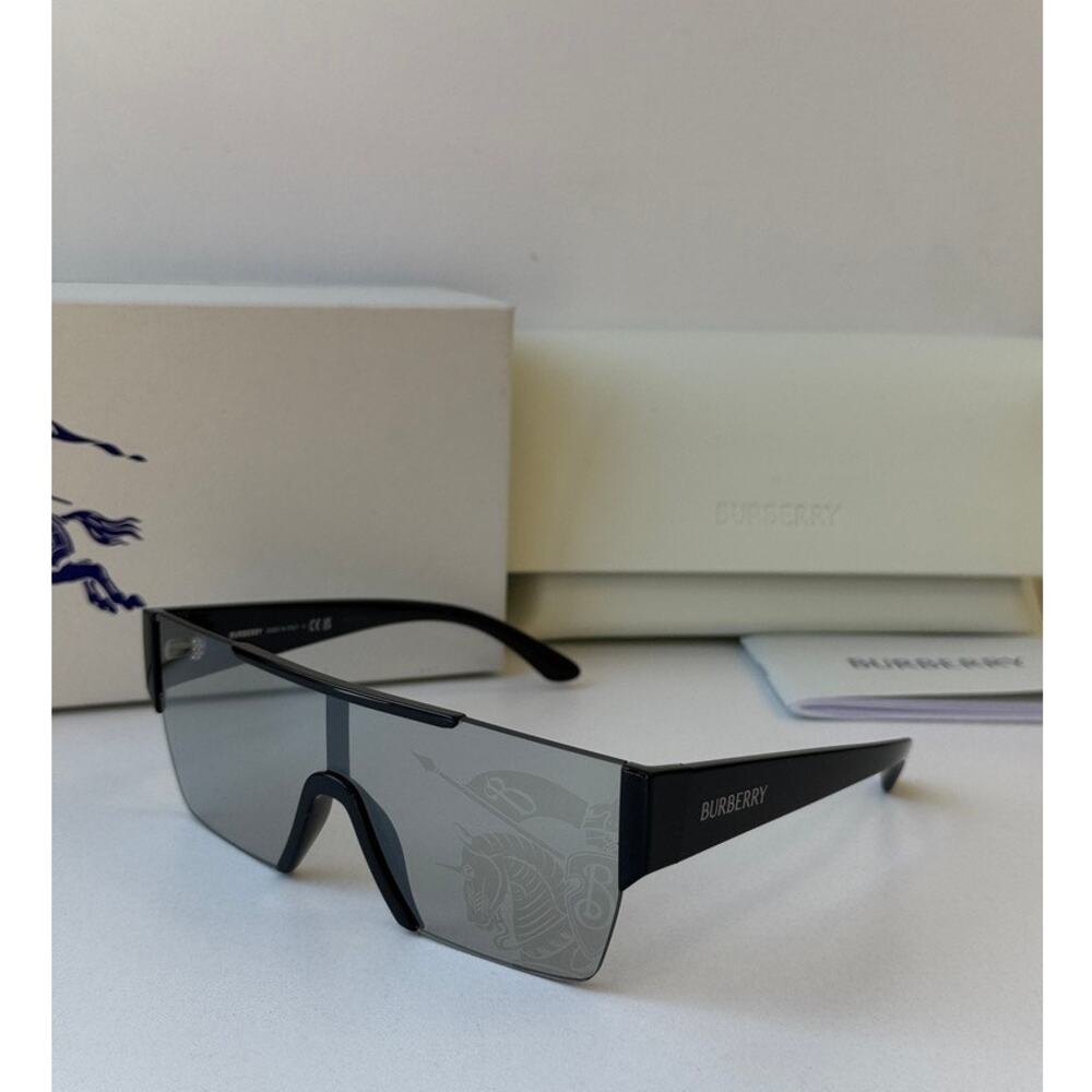 NEW Burberry BE4291 Black Grey Logo Mirror Shield Sunglasses